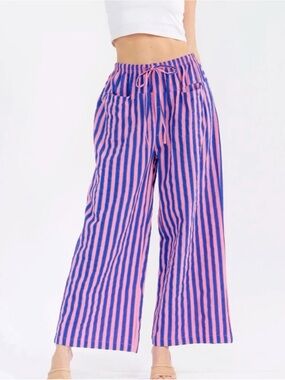 Striped Wide-Leg Pink and Blue Pants